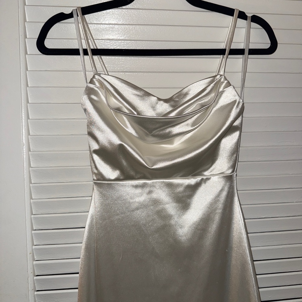 Elegant White Cream Satin Dress stretchy